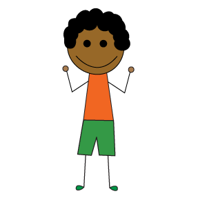 orange shirt boy with hands up